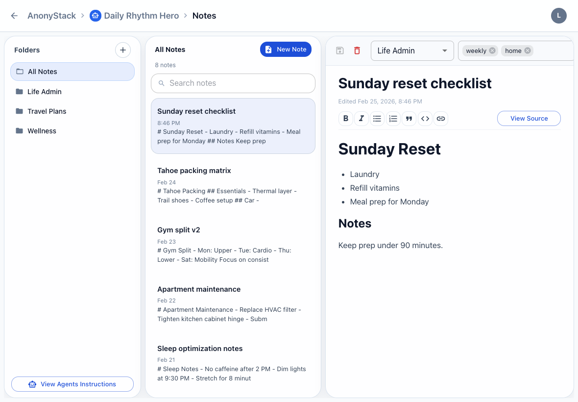 AnonyStack notes workspace screenshot
