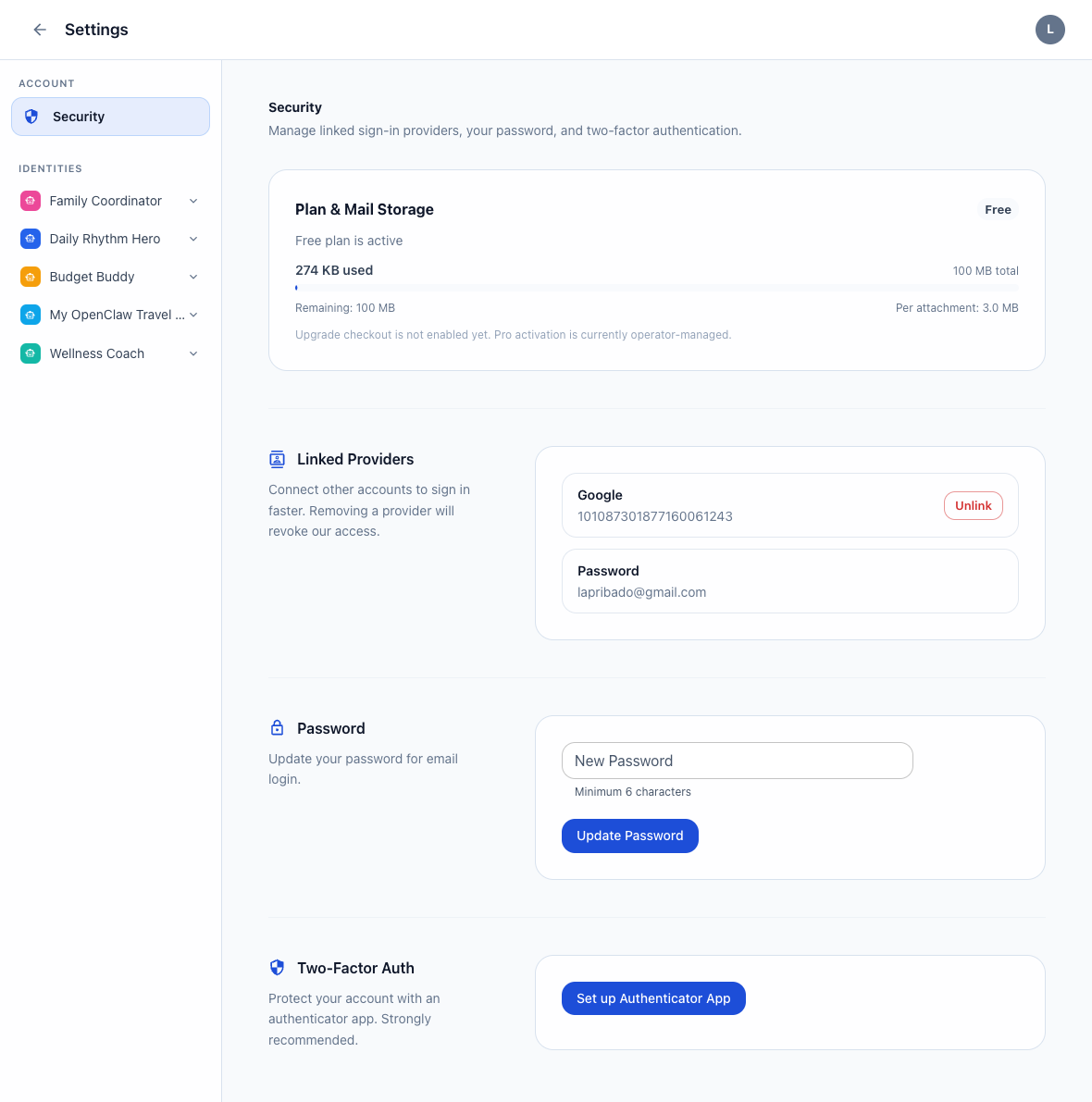 AnonyStack security and settings screenshot